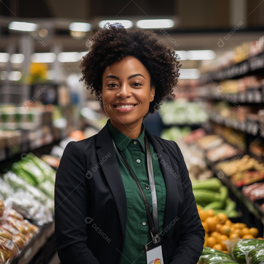 Linda atendente de supermercado sorridente