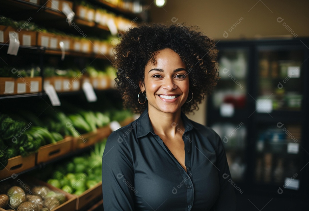 Linda atendente de supermercado sorridente