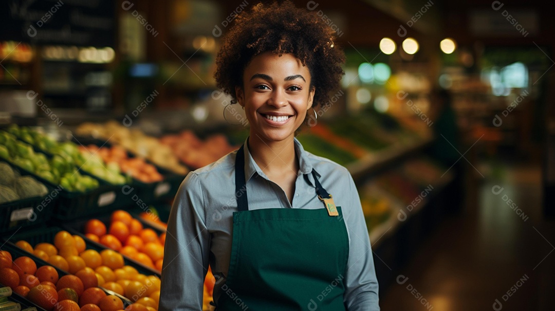 Linda atendente de supermercado sorridente