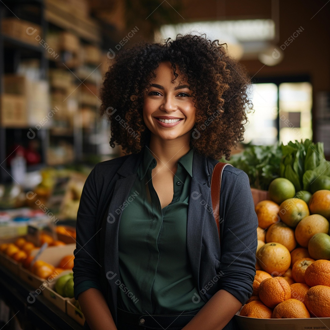 Linda atendente de supermercado sorridente