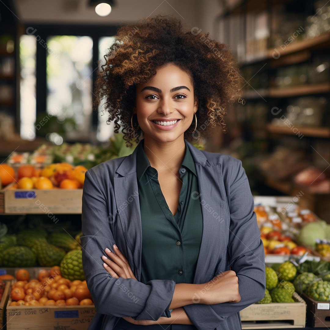 Linda atendente de supermercado sorridente