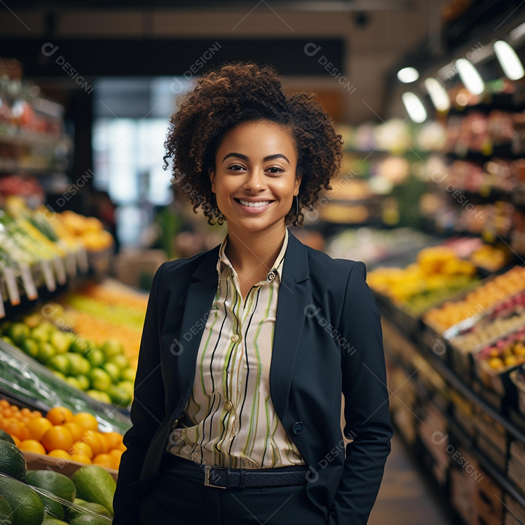 Linda atendente de supermercado sorridente