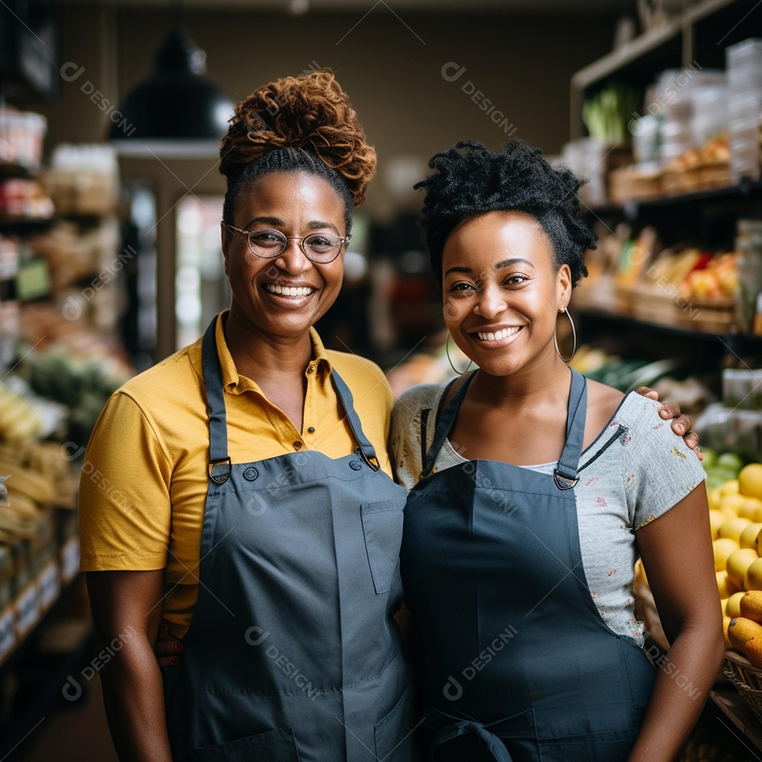 Mulheres sorridentes atendentes de supermercado