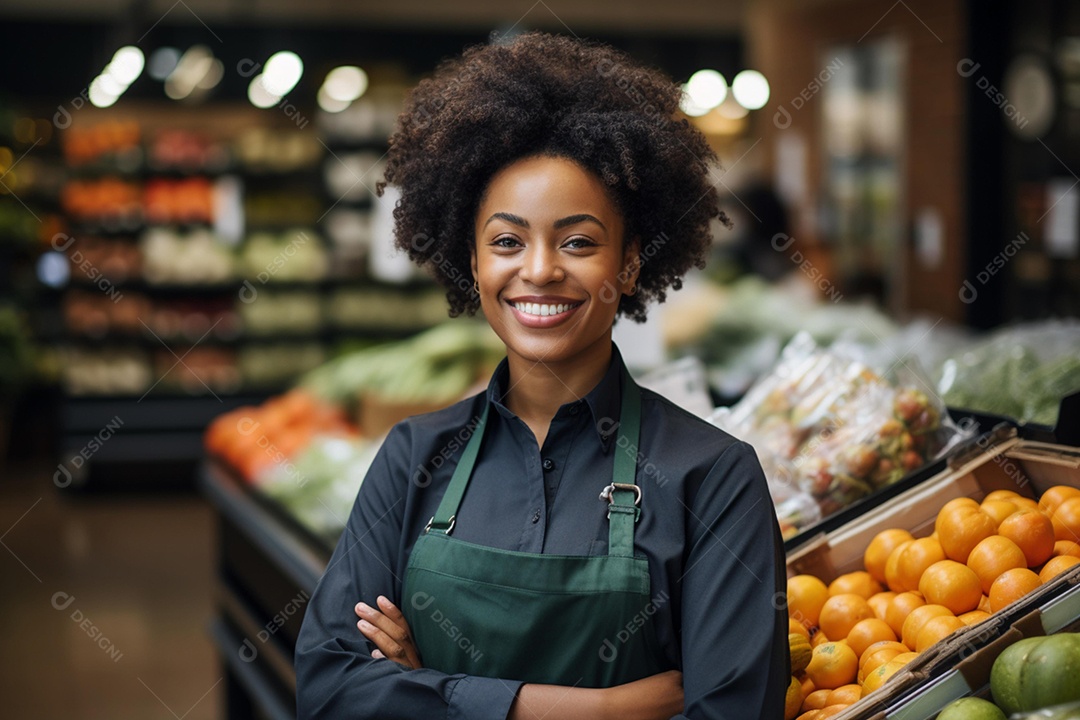 Linda atendente de supermercado sorridente