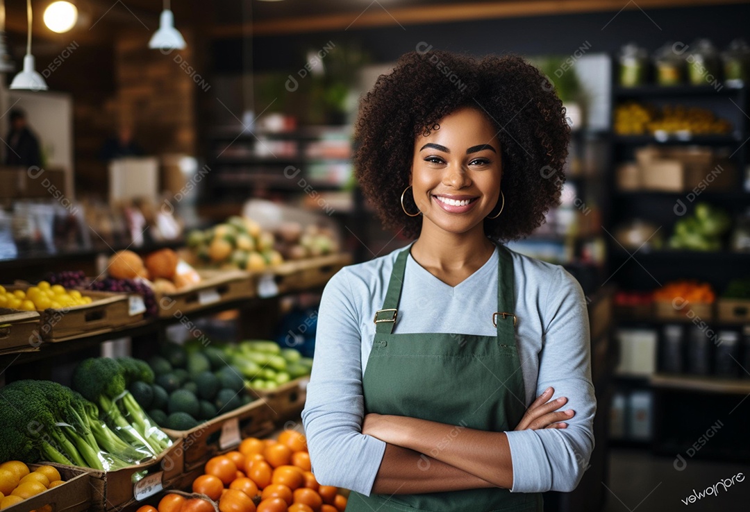 Linda atendente de supermercado sorridente