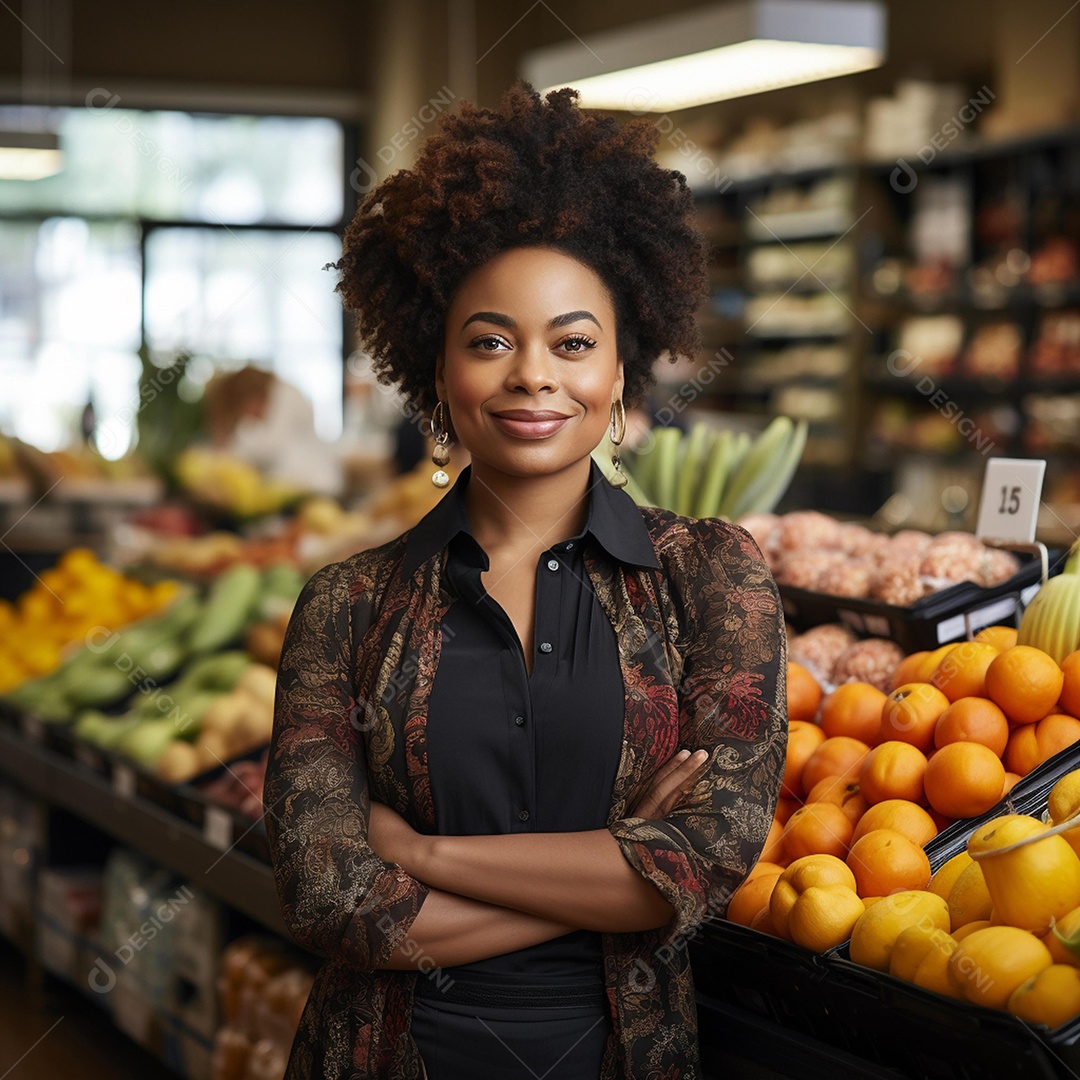 Linda atendente de supermercado sorridente