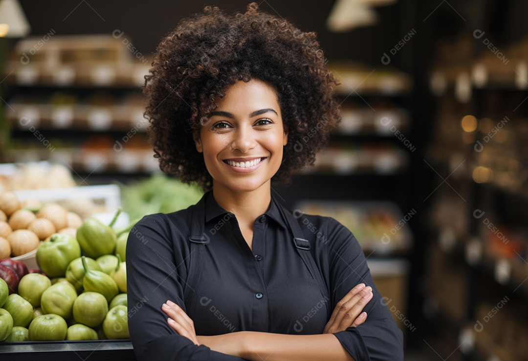 Linda atendente de supermercado sorridente