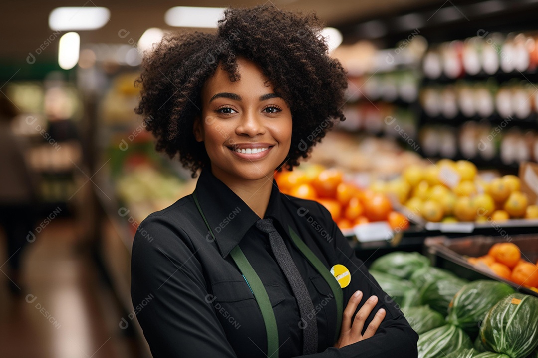 Linda atendente de supermercado sorridente