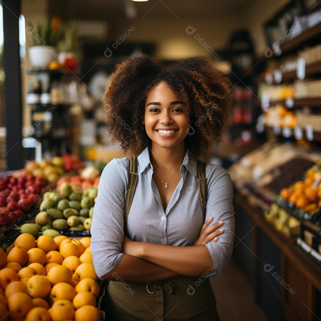 Linda atendente de supermercado sorridente