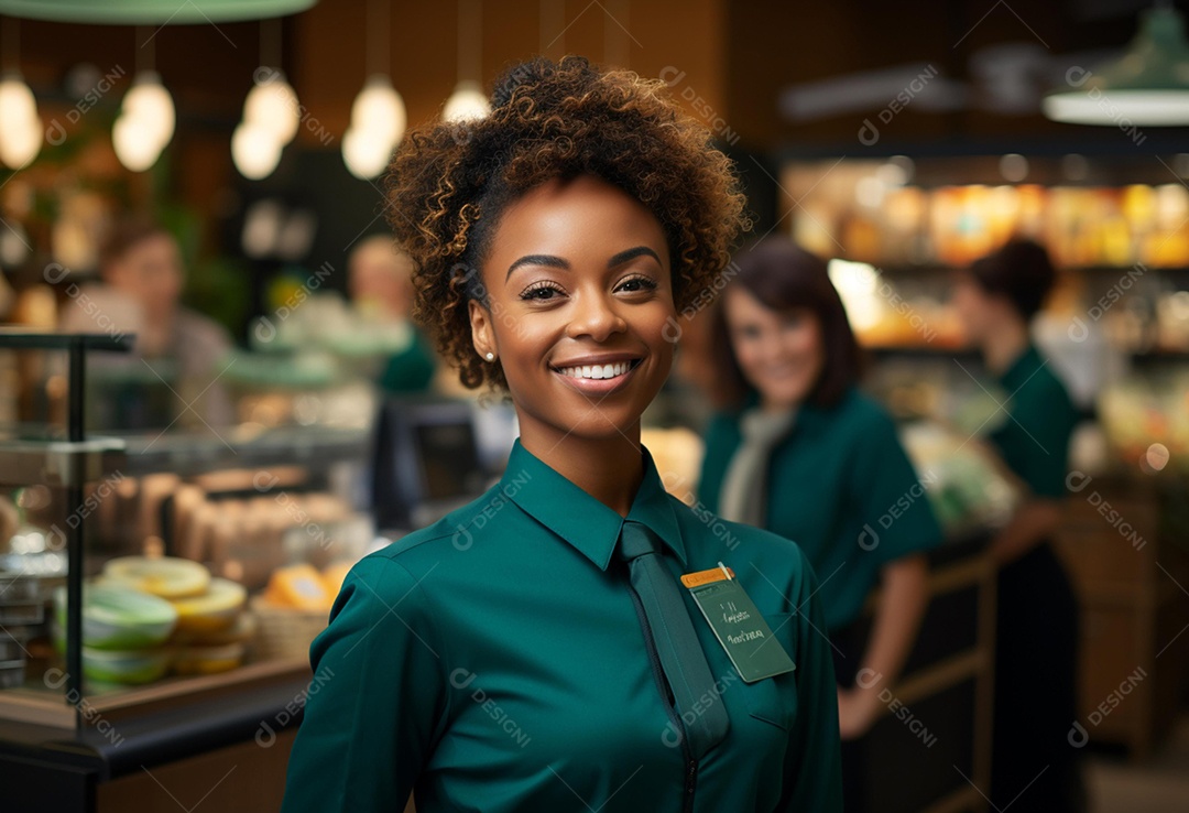 Linda atendente de supermercado sorridente