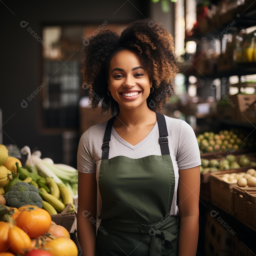 Linda atendente de supermercado sorridente