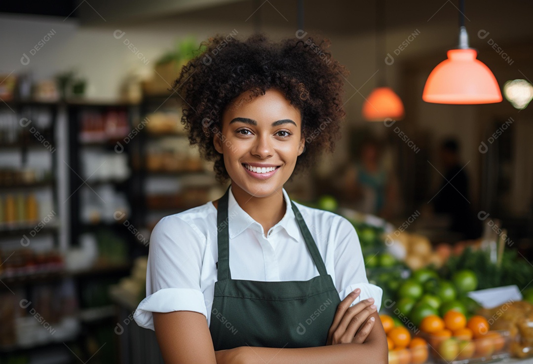 Linda atendente de supermercado sorridente
