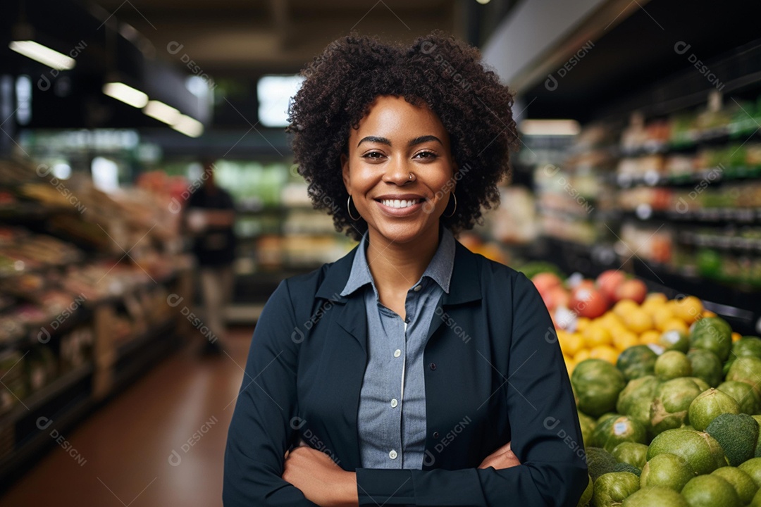 Linda atendente de supermercado sorridente