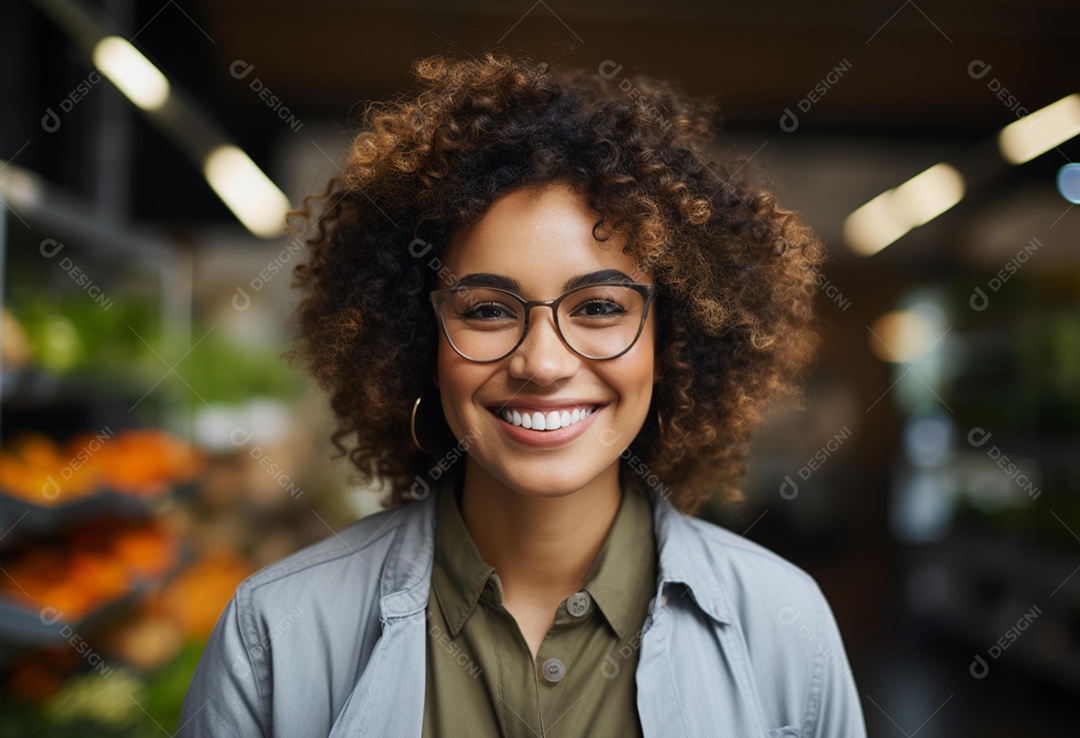Linda atendente de supermercado sorridente