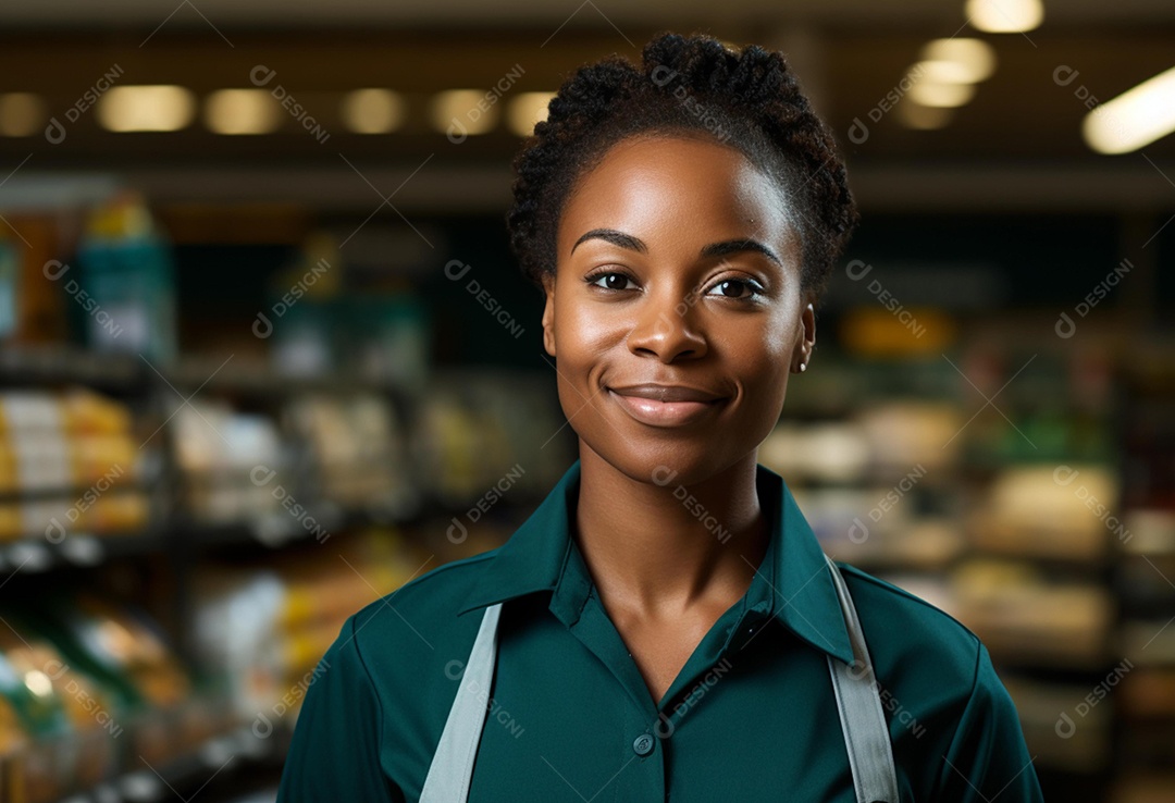 Linda atendente de supermercado sorridente