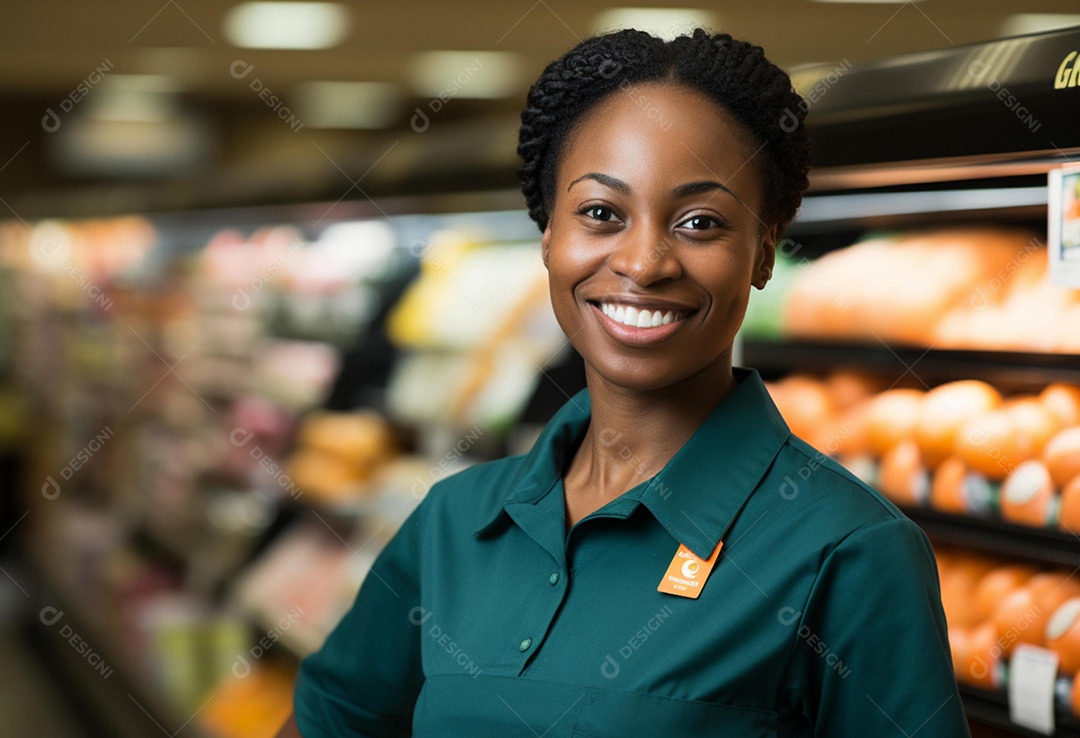 Linda atendente de supermercado sorridente