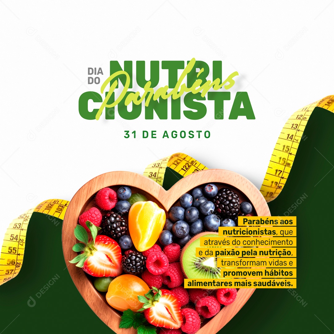Dia Do Nutricionista 31 De Agosto Parabéns Social Media PSD Editável