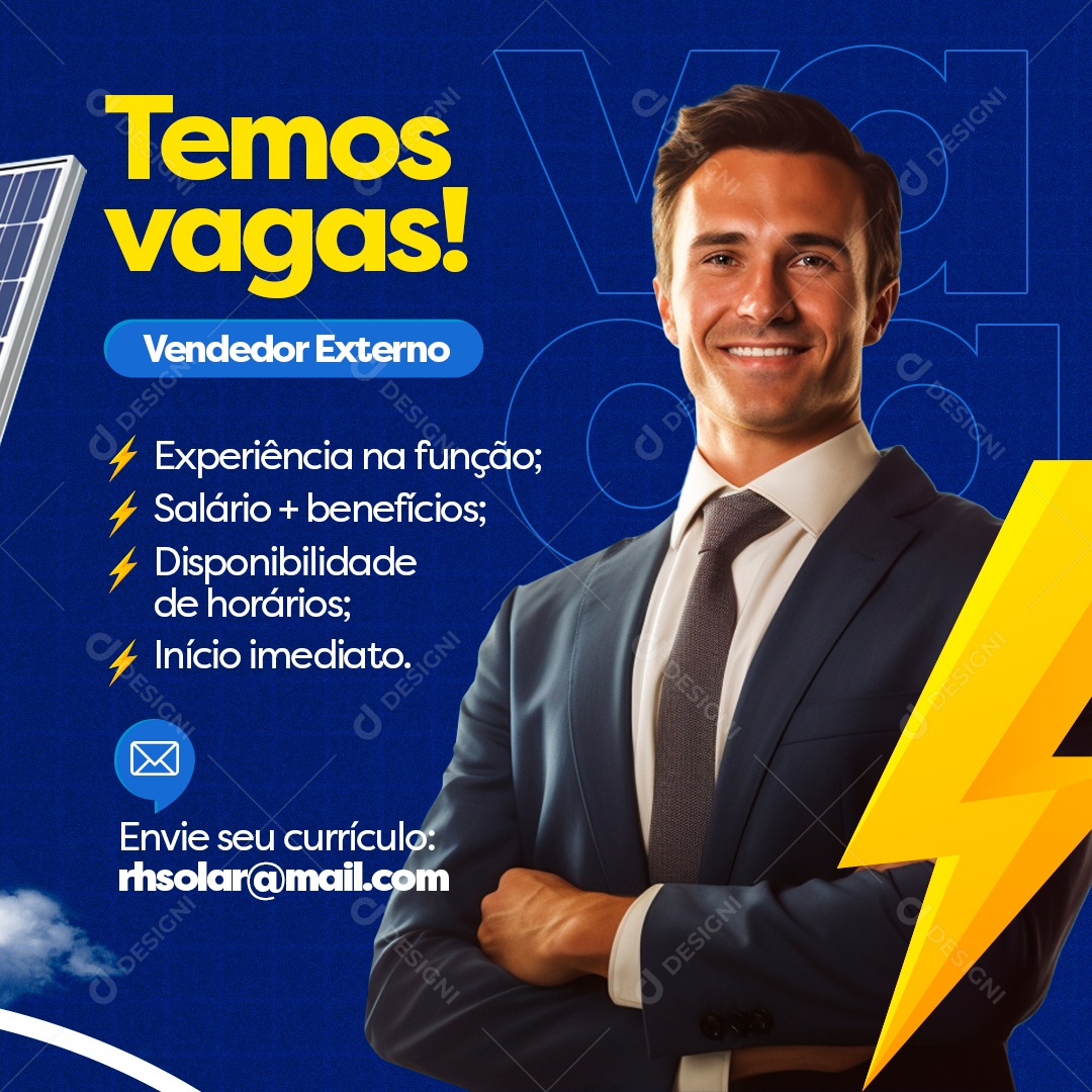 Social Media Temos Vagas Vendedor Externo Energia PSD Editável