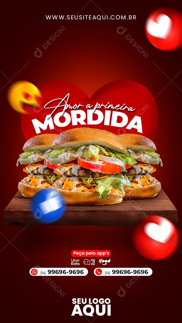 Social Media Story Amor a Primeira Mordida Hamburgueria PSD Editável