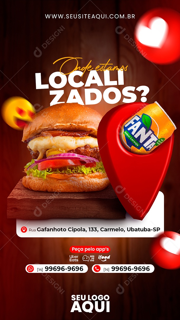 Social Media Story Onde Estamos Localizados Hamburgueria PSD Editável