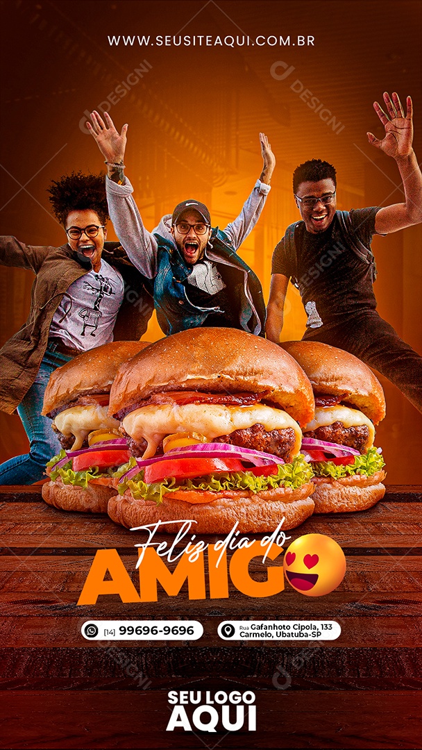 Social Media Story Feliz Dia Do Amigo Hamburgueria PSD Editável