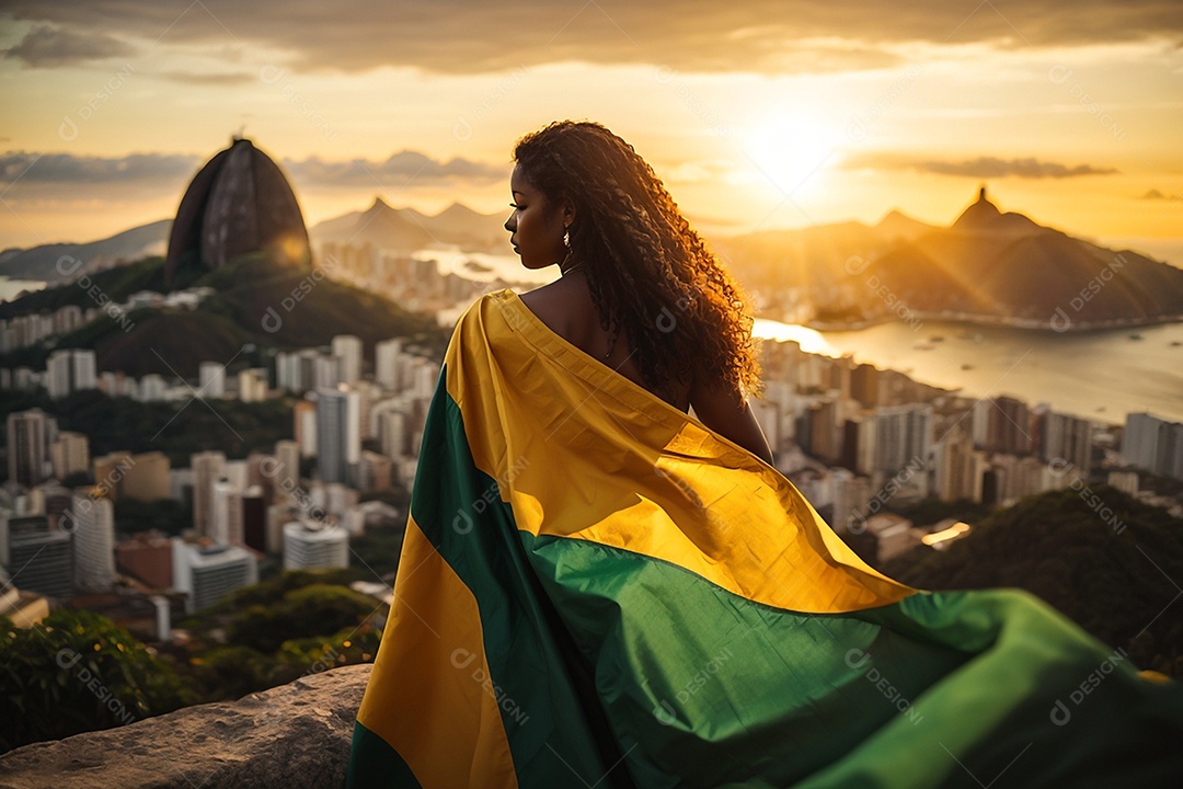 Linda mulher jovem brasileira sobre uma praia