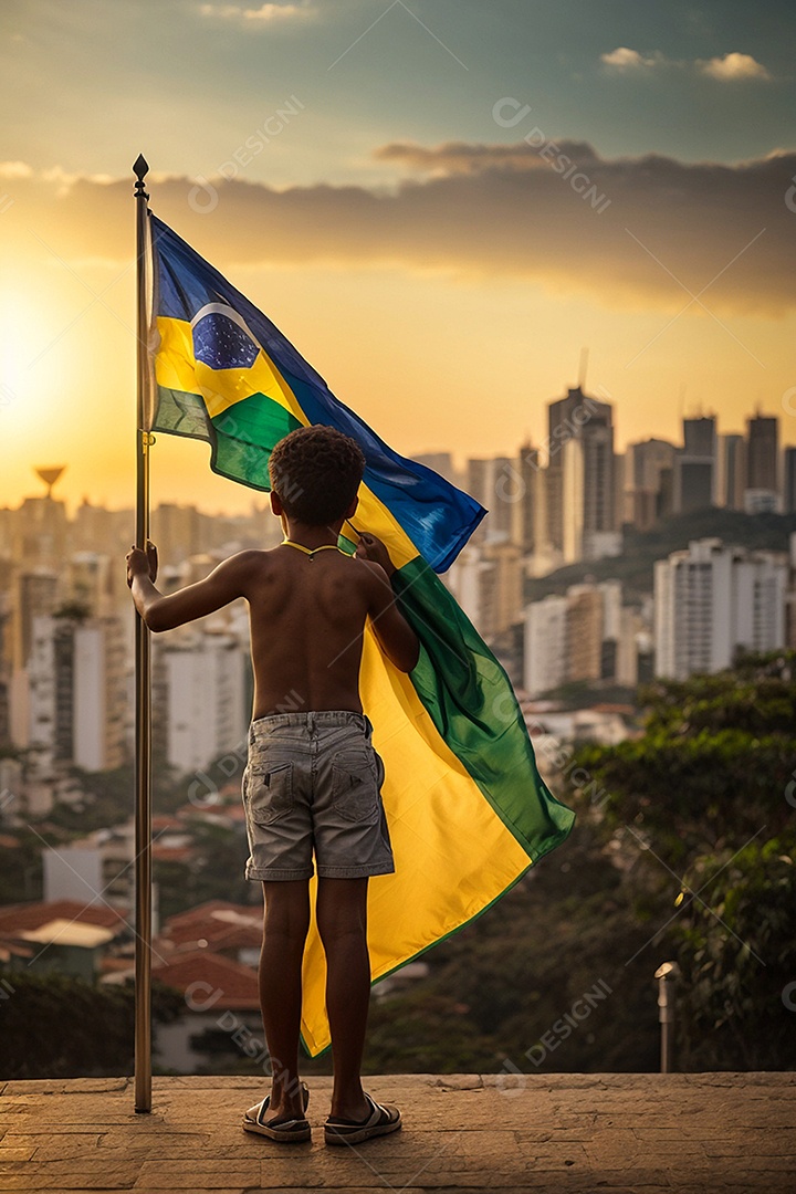 Criança comemorando o dia da independência do brasil