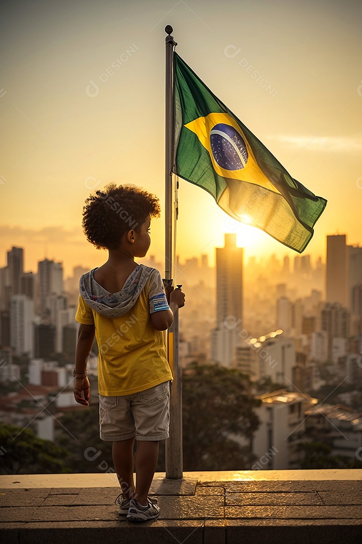 Criança comemorando o dia da independência do brasil