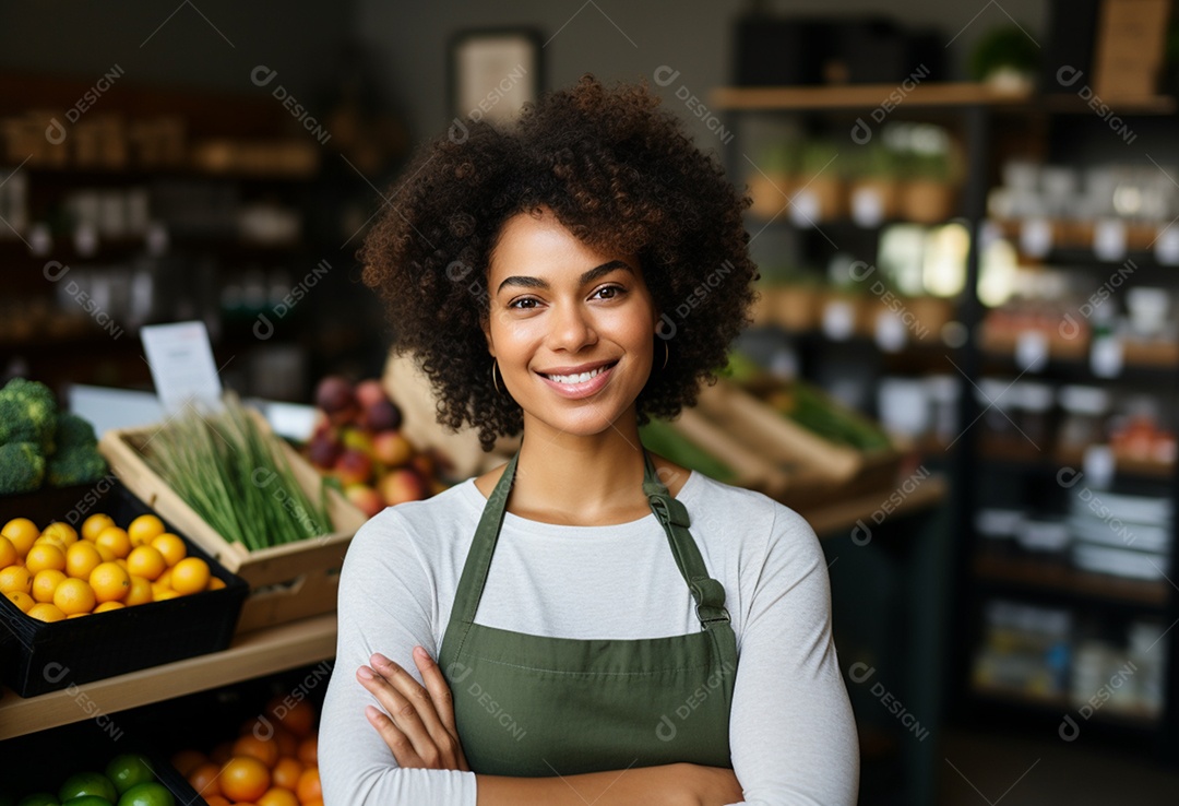 Linda atendente de supermercado sorridente