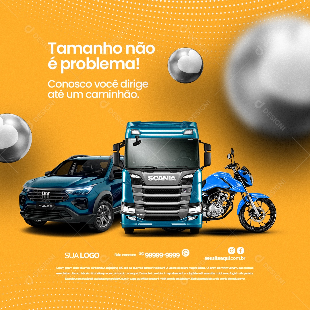Auto Escola Tamanho não é Problema Conosco Você Dirige Até um Caminhão Social Media PSD Editável