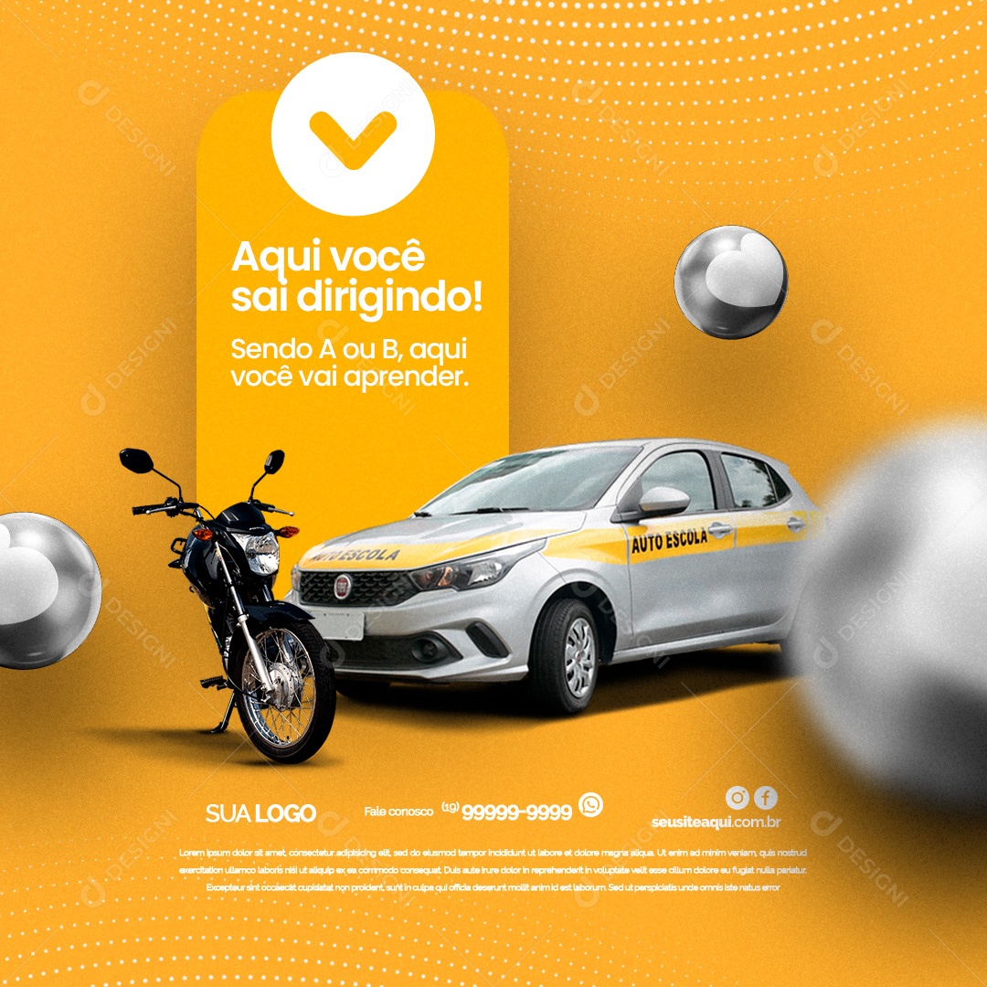 Auto Escola Aqui Você sai Dirigindo Sendo A ou B Social Media PSD Editável