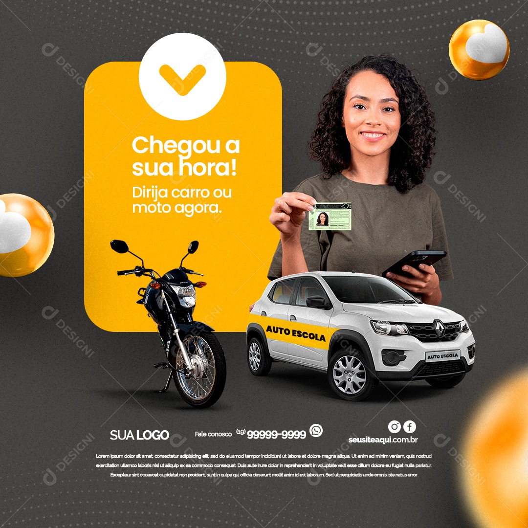 Social Media Chegou a Sua Hora Auto Escola PSD Editável