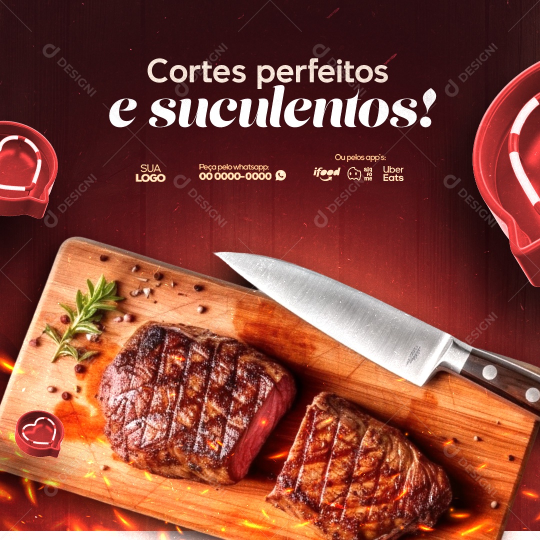 Churrascaria Cortes Perfeitos e Suculentos Social Media PSD Editável