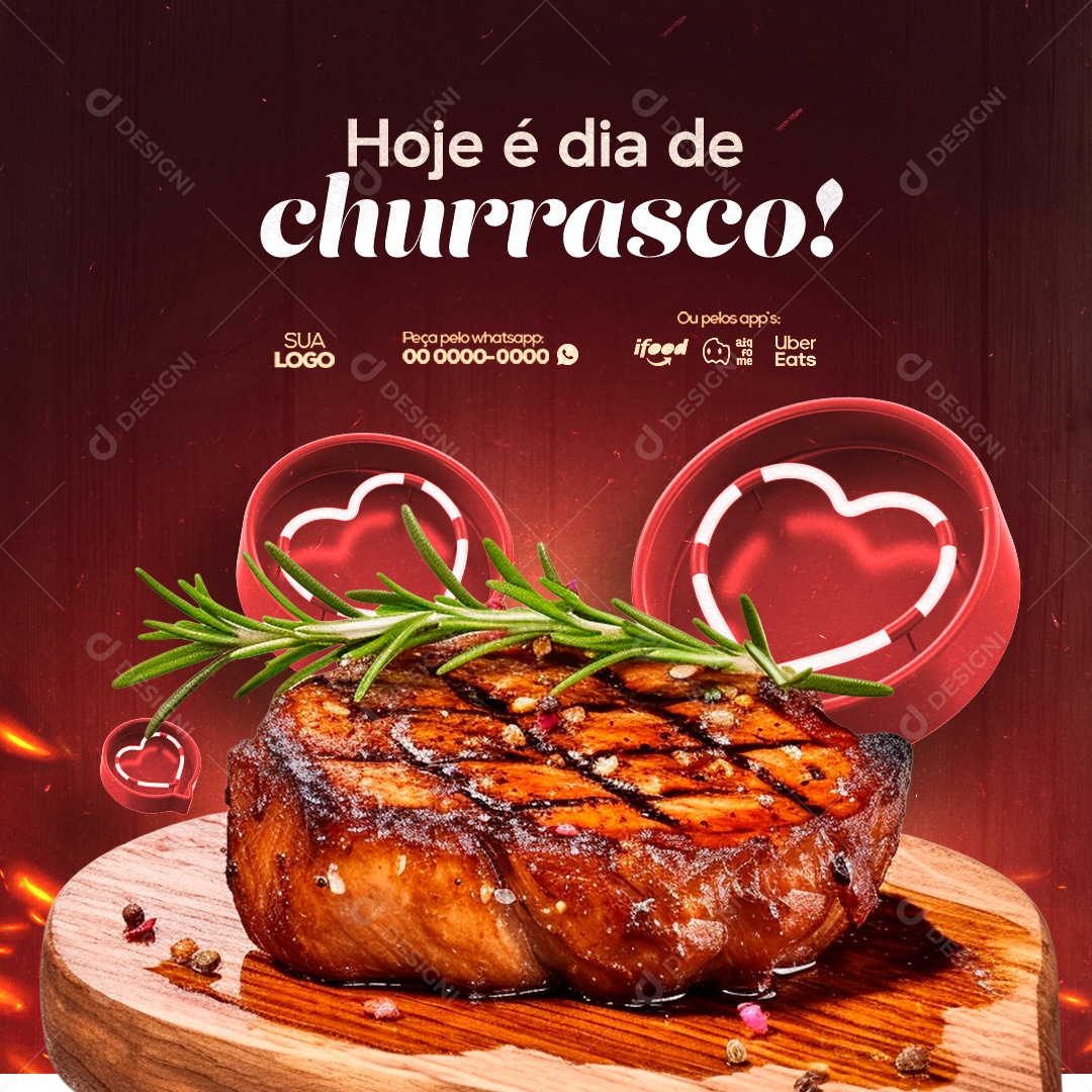 Churrascaria Hoje é Dia de Churrasco Social Media PSD Editável
