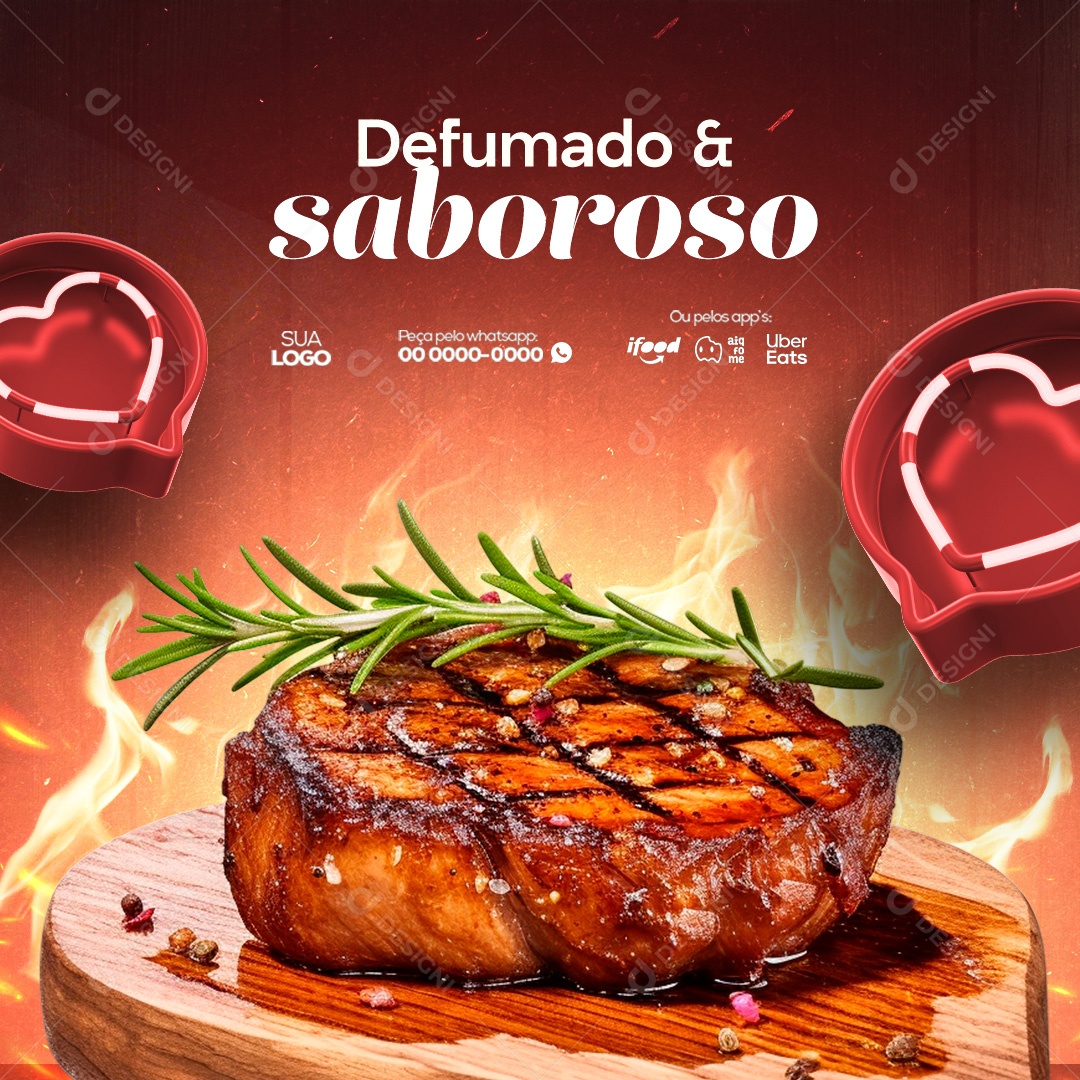 Churrascaria Defumado & Saboroso Social Media PSD Editável