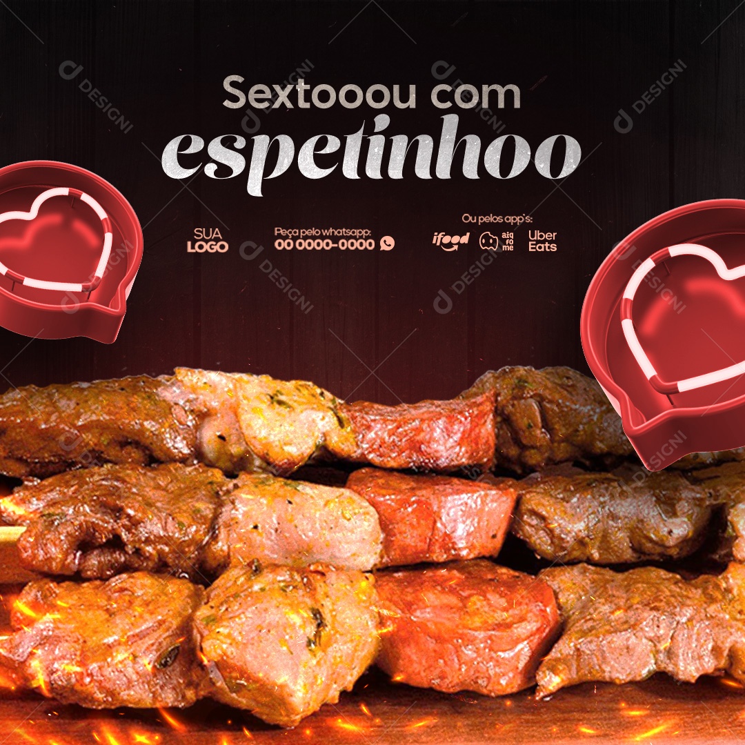 Churrascaria Sextooou com Espetinho Social Media PSD Editável
