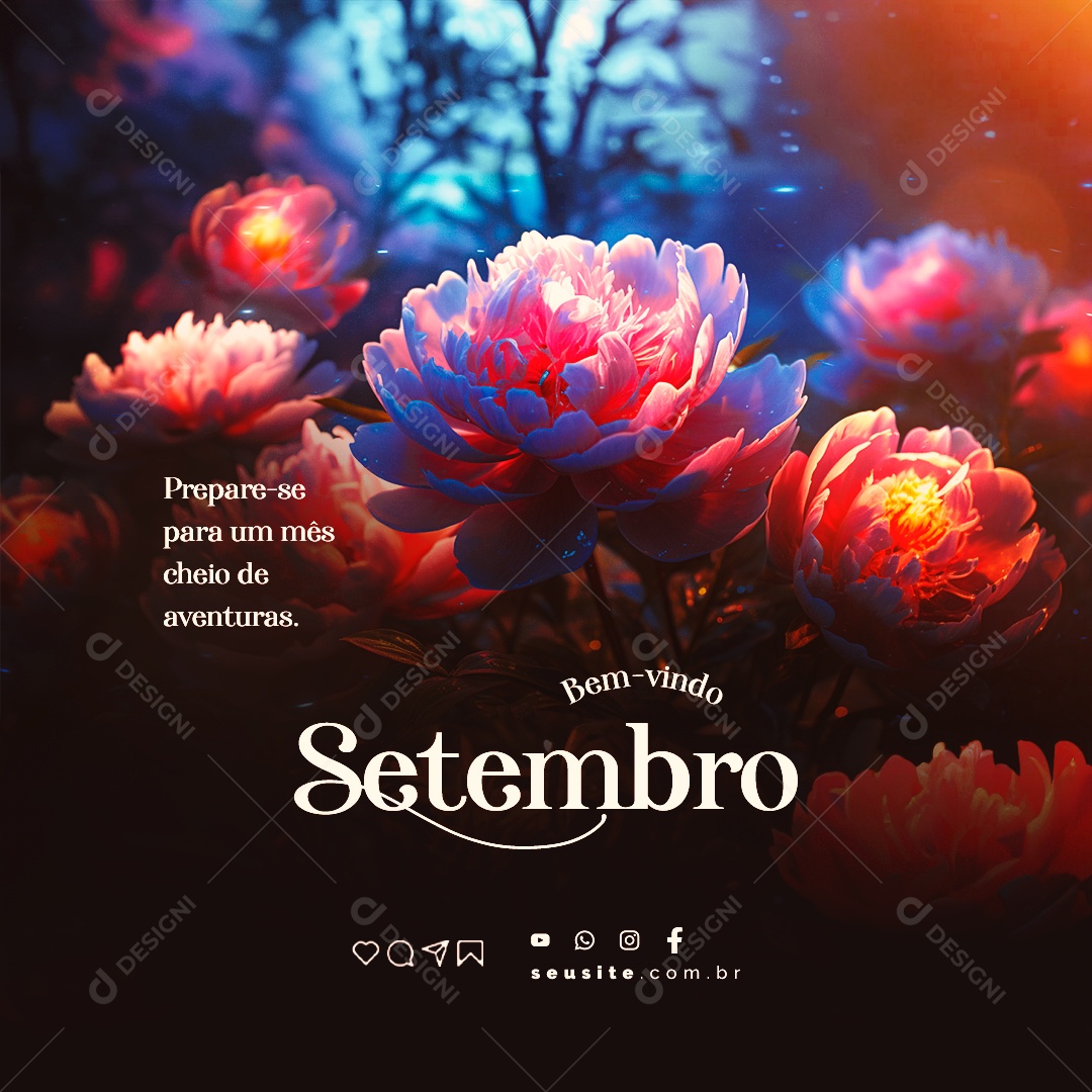 Bem Vindo Setembro Prepare-se para um Mês Cheio de Aventuras Social Media PSD Editável