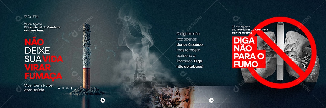 Carrossel Dia Nacional do Combate ao Fumo Não Deixe sua Vida Virar Fumaça Social Media PSD Editável