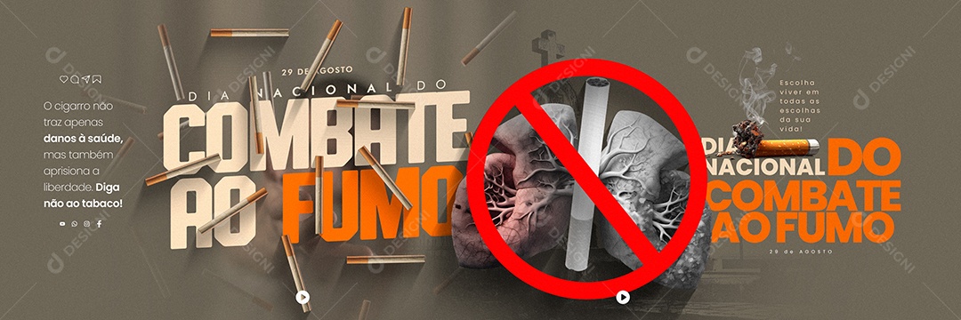 Carrossel Dia Nacional do Combate ao Fumo 29 de Agosto Social Media PSD Editável
