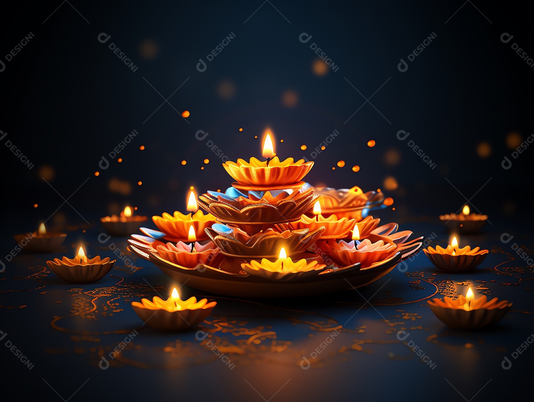 Feliz festival de Diwali de fundo de celebração de férias de luzes, design de ilustração
