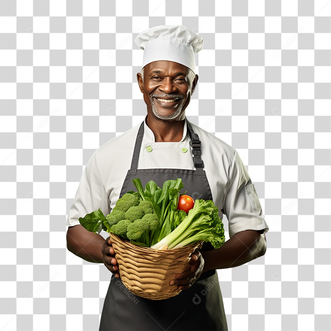 Homem Segurando Cesta com Verduras Legumes e Frutas PNG Transparente