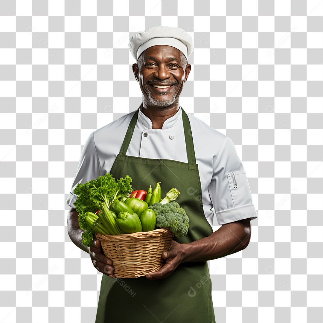 Homem Segurando Cesta com Verduras Legumes e Frutas PNG Transparente
