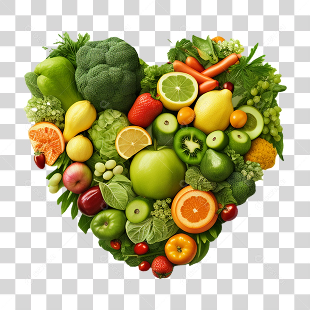 Coração Feito de Verduras Legumes e Frutas PNG Transparente