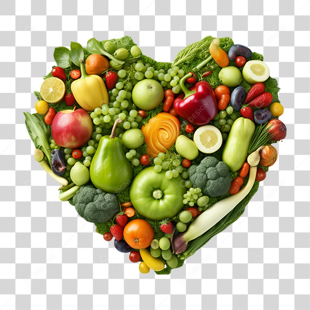Coração Feito de Verduras Legumes e Frutas PNG Transparente