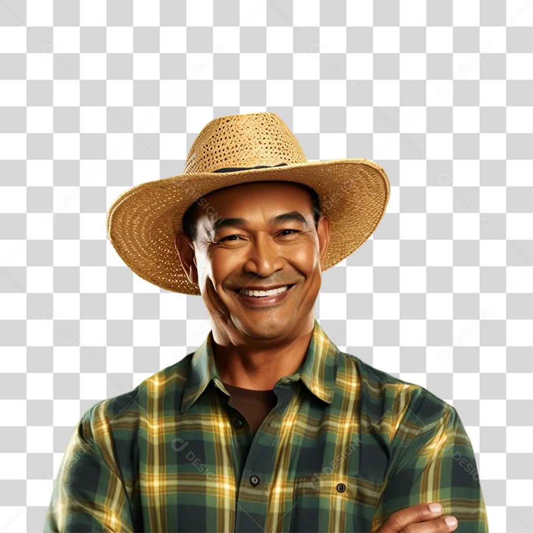 Homem de Chapéu de Palha PNG Transparente