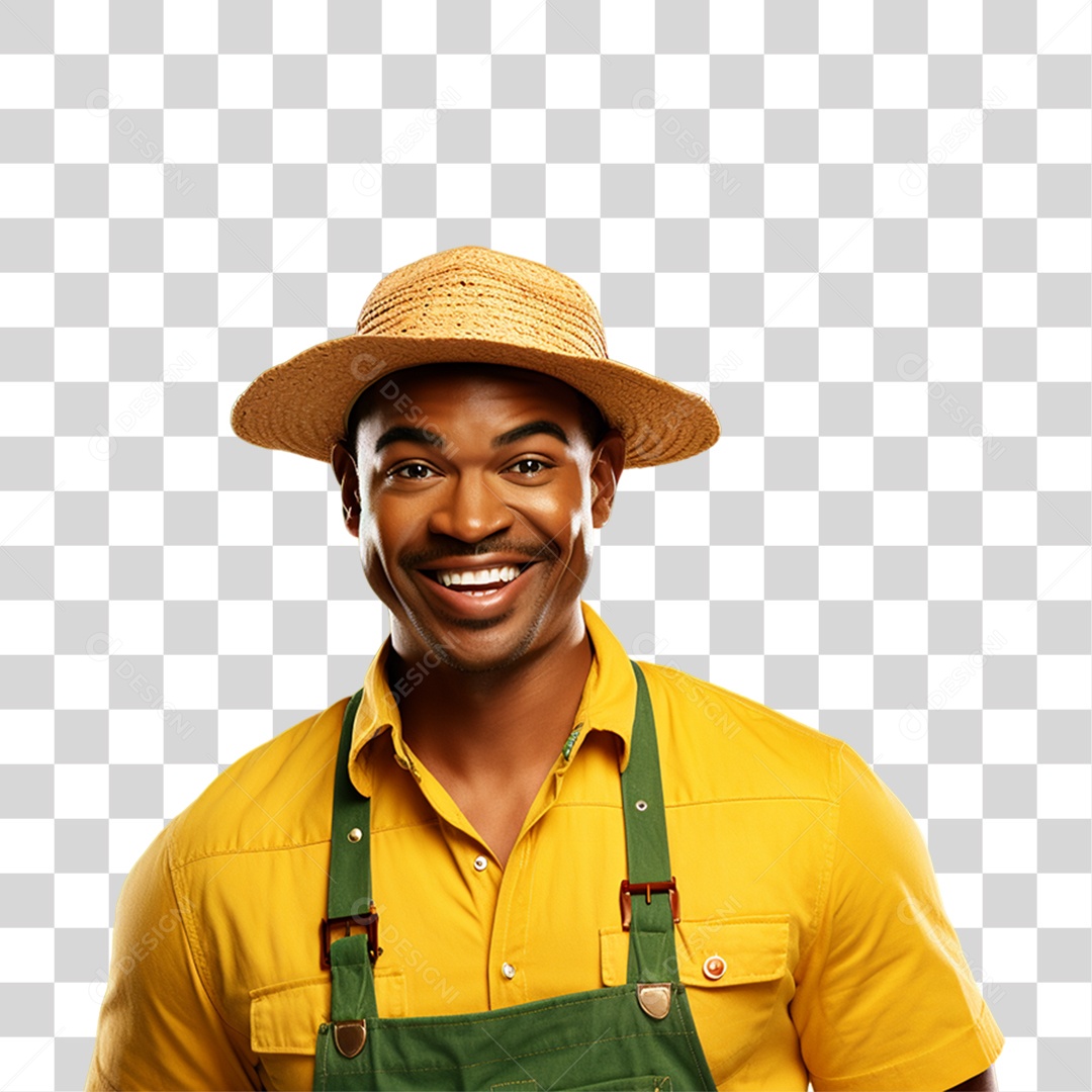 Homem de Chapéu de Palha PNG Transparente