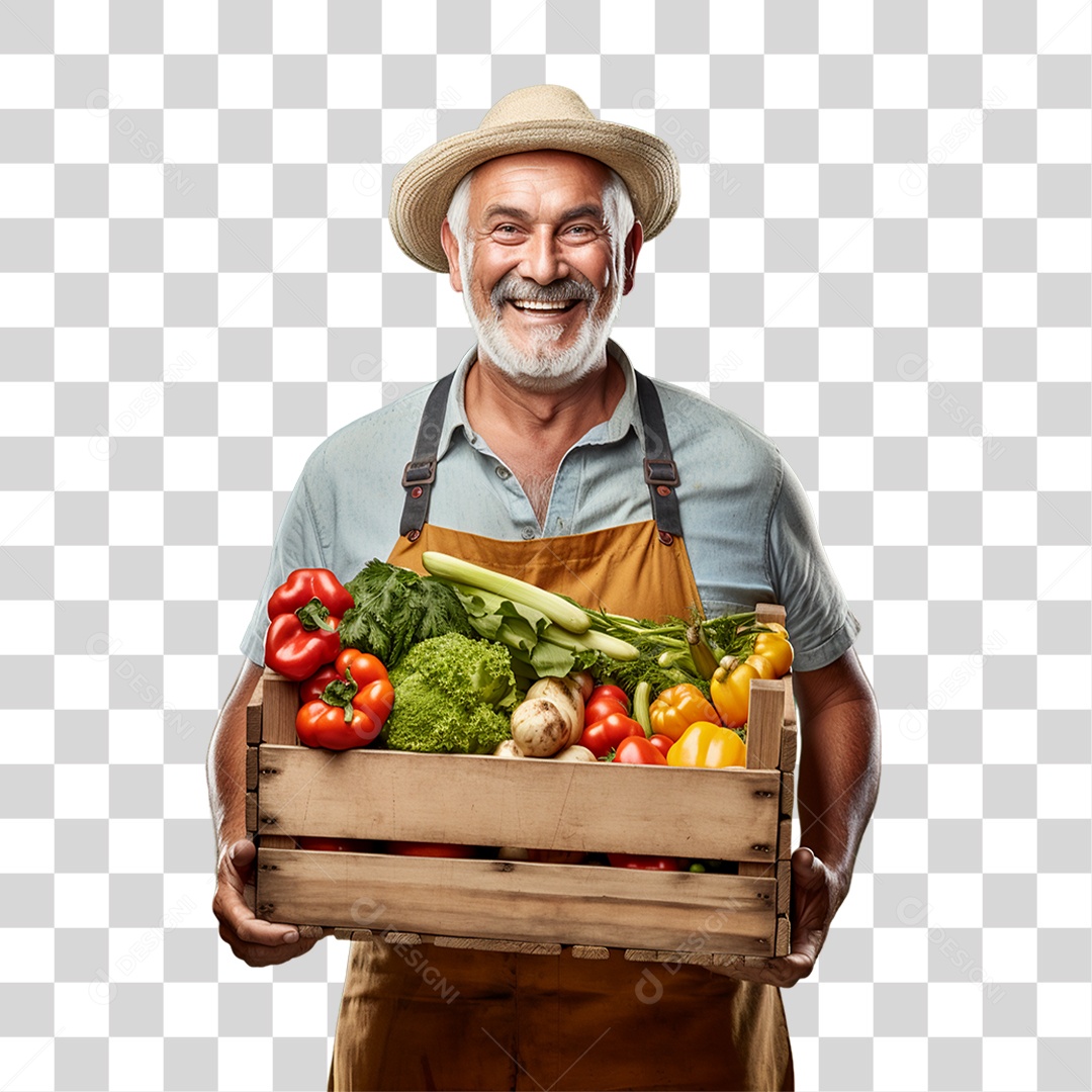 Homem Segurando Caixa com Verduras Legumes e Frutas PNG Transparente