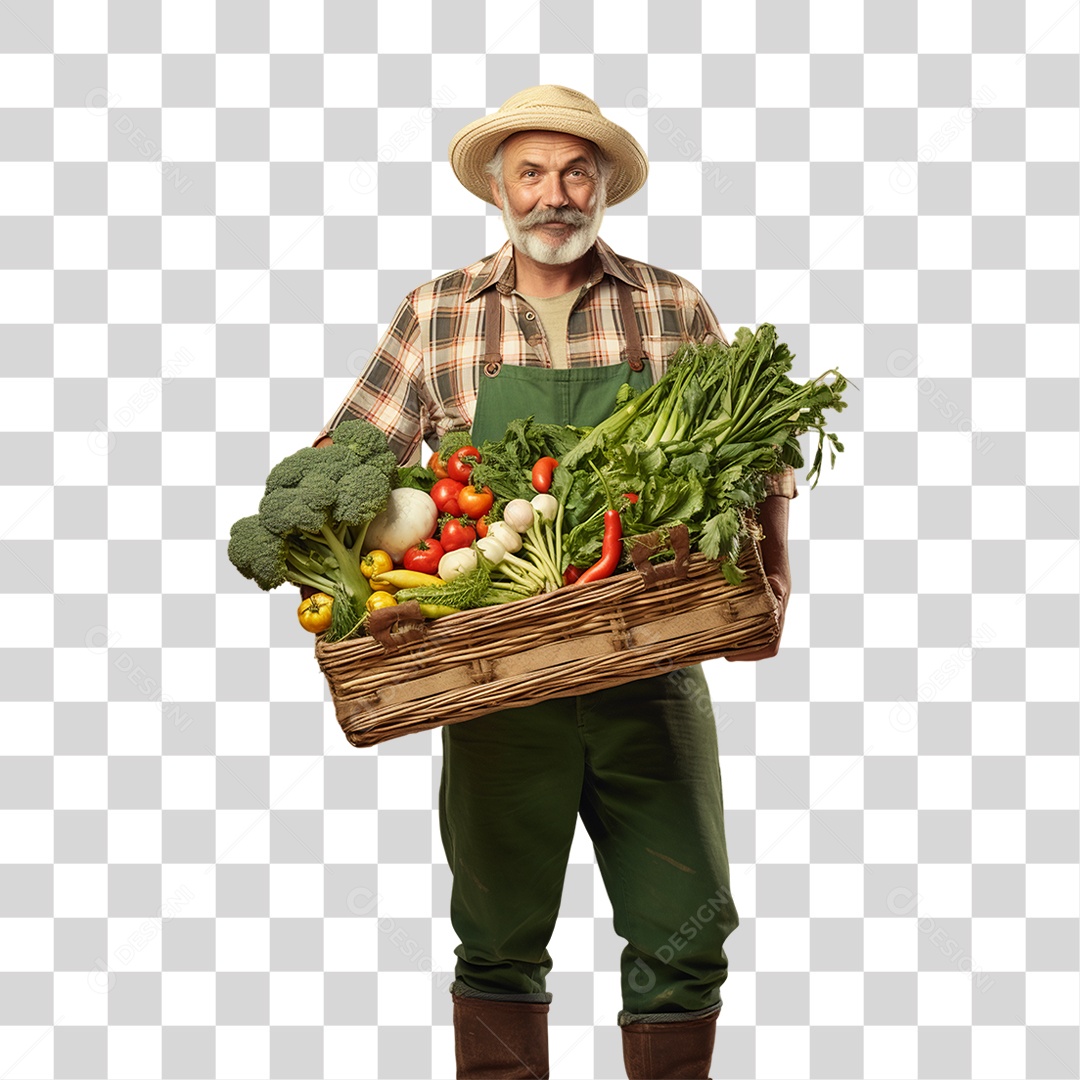 Homem Segurando Caixa com Verduras Legumes e Frutas PNG Transparente