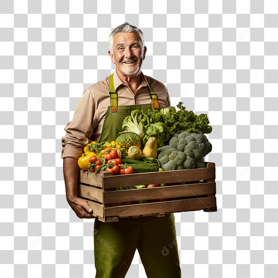 Homem Segurando Caixa com Verduras Legumes e Frutas PNG Transparente