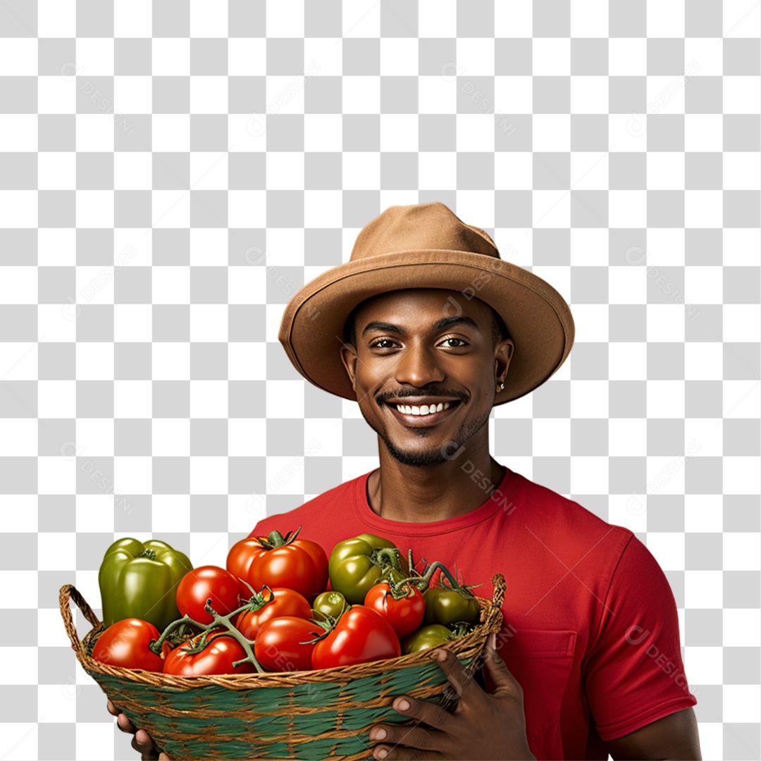 Homem Segurando Cesta com Verduras Legumes e Frutas PNG Transparente